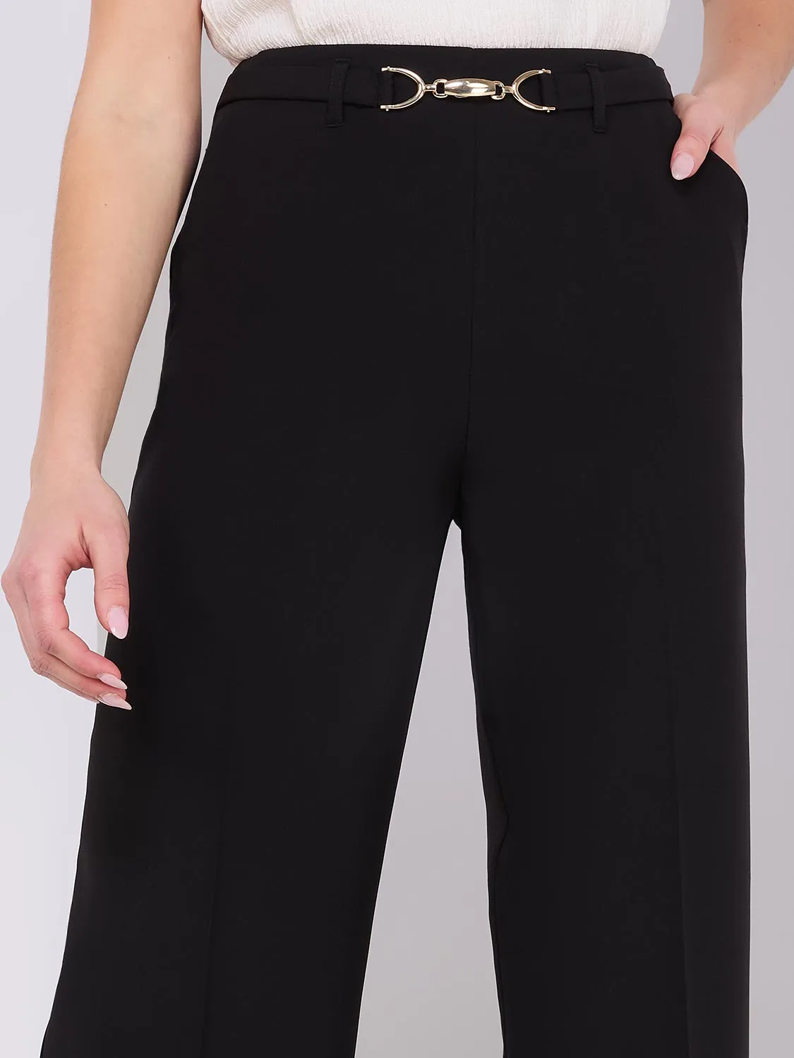 Cropped Wide-Leg Pants With Gold Hardware sold by Suzy Shier product image thumbnail 4