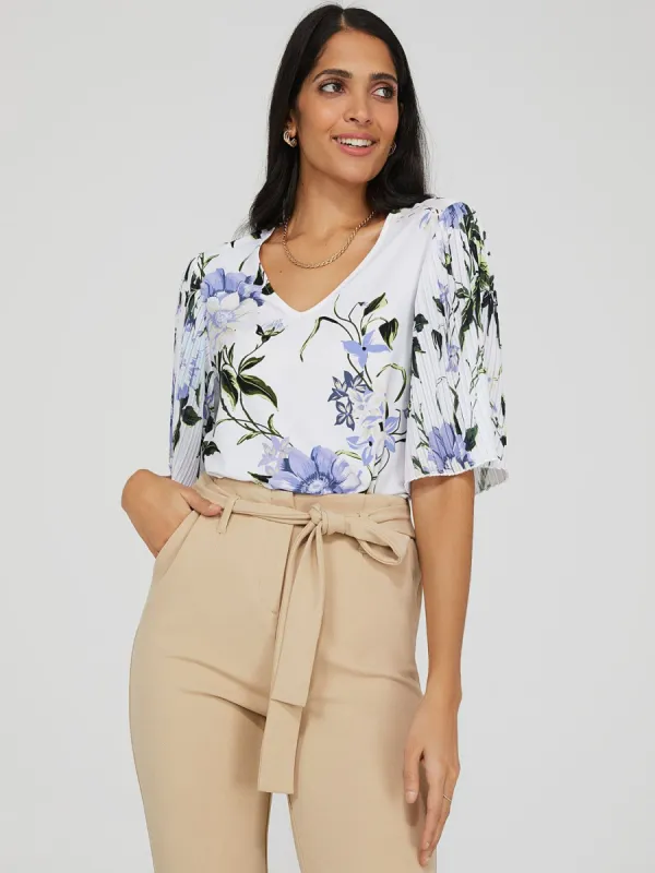 Printed 3/4 Sleeve V-Neck Top sold by Suzy Shier