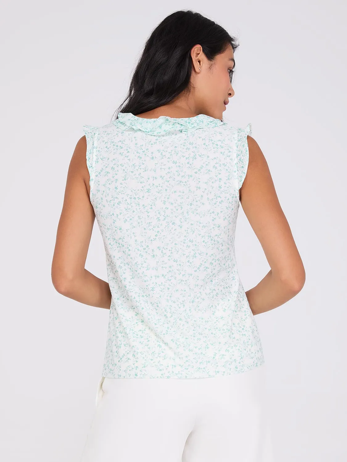 Sleeveless Floral Print V-Neck Top With Ruffle Details sold by Suzy Shier product image thumbnail 4