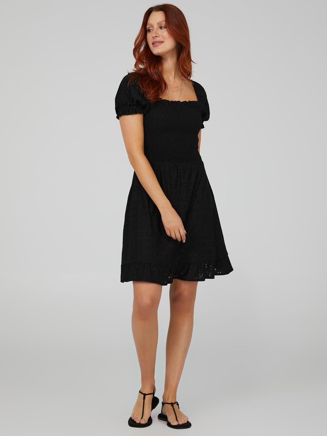 Smocked Eyelet Mini Dress With Puff Sleeves sold by Suzy Shier product image thumbnail 7