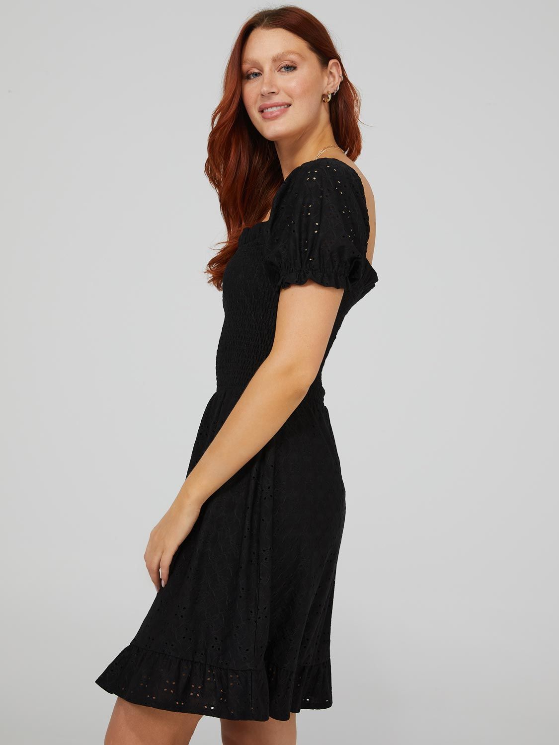 Smocked Eyelet Mini Dress With Puff Sleeves sold by Suzy Shier product image thumbnail 10