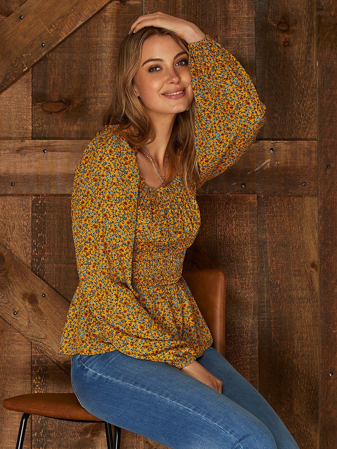 Puff Sleeve Peasant Top sold by Suzy Shier product image thumbnail 2