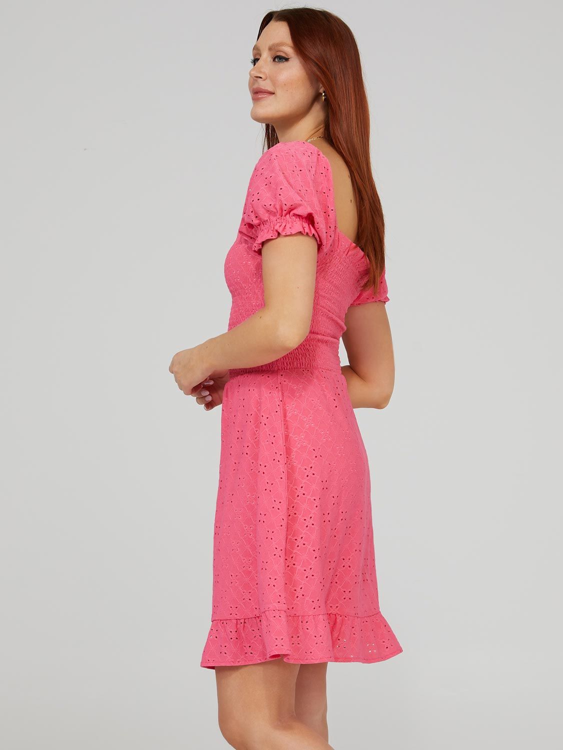 Smocked Eyelet Mini Dress With Puff Sleeves sold by Suzy Shier product image thumbnail 4