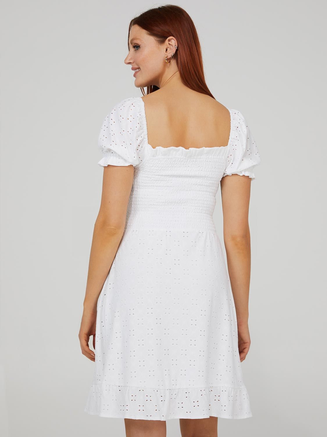 Smocked Eyelet Mini Dress With Puff Sleeves sold by Suzy Shier product image thumbnail 16