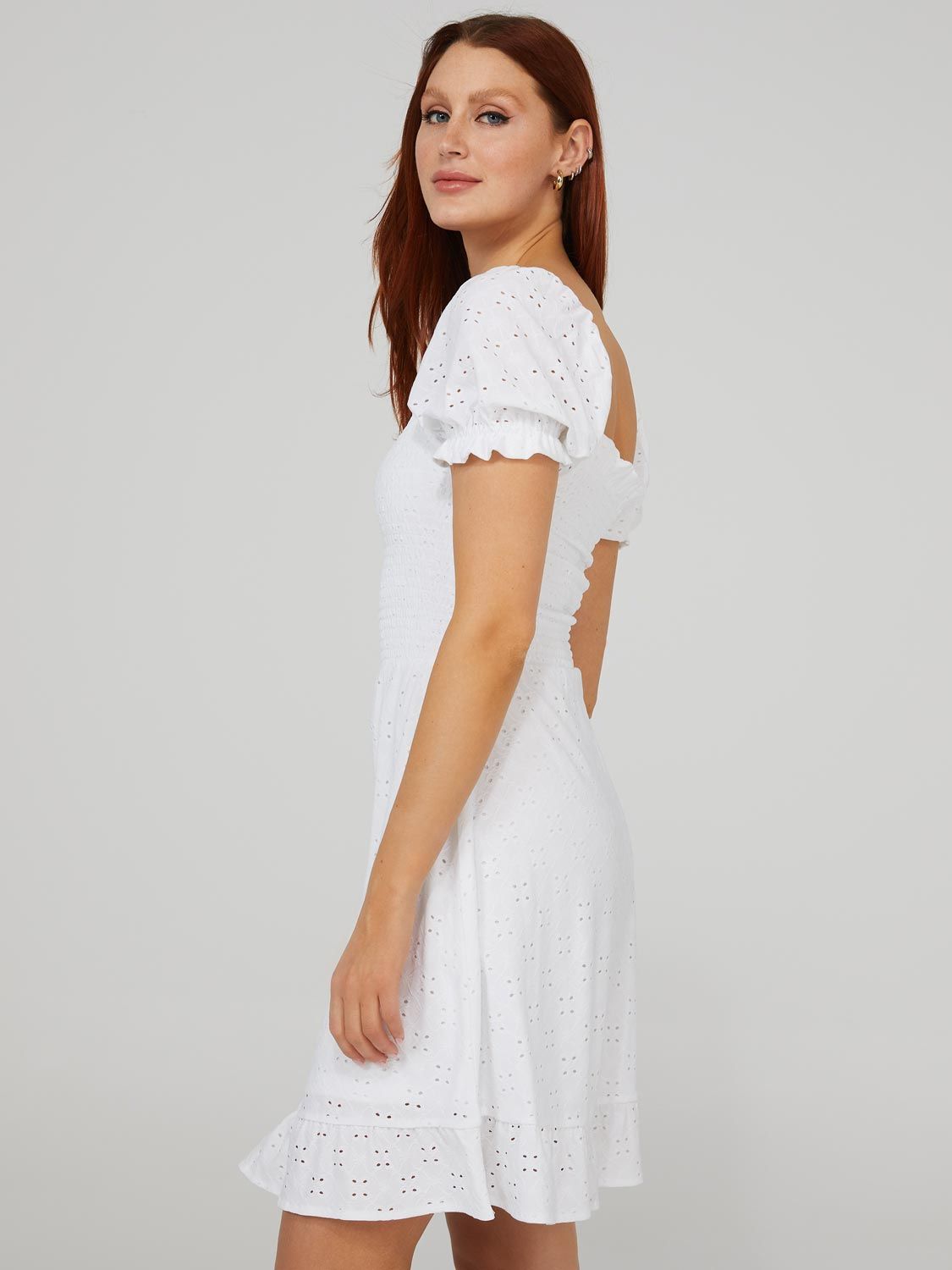 Smocked Eyelet Mini Dress With Puff Sleeves sold by Suzy Shier product image thumbnail 15