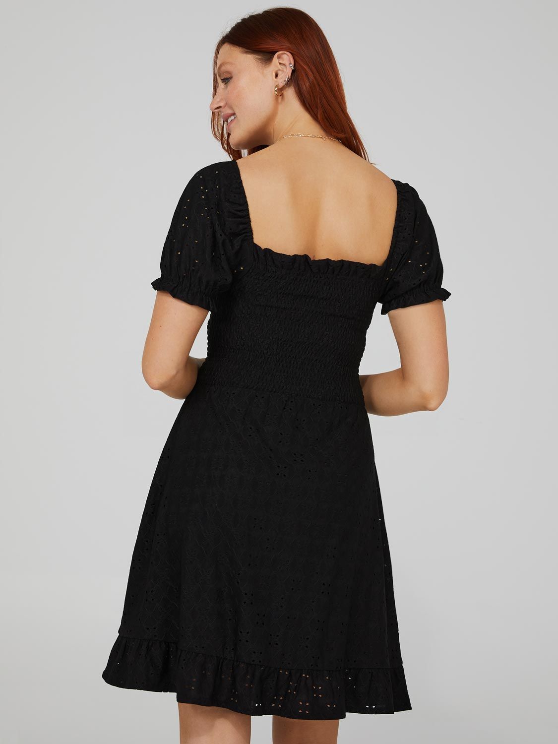 Smocked Eyelet Mini Dress With Puff Sleeves sold by Suzy Shier product image thumbnail 11