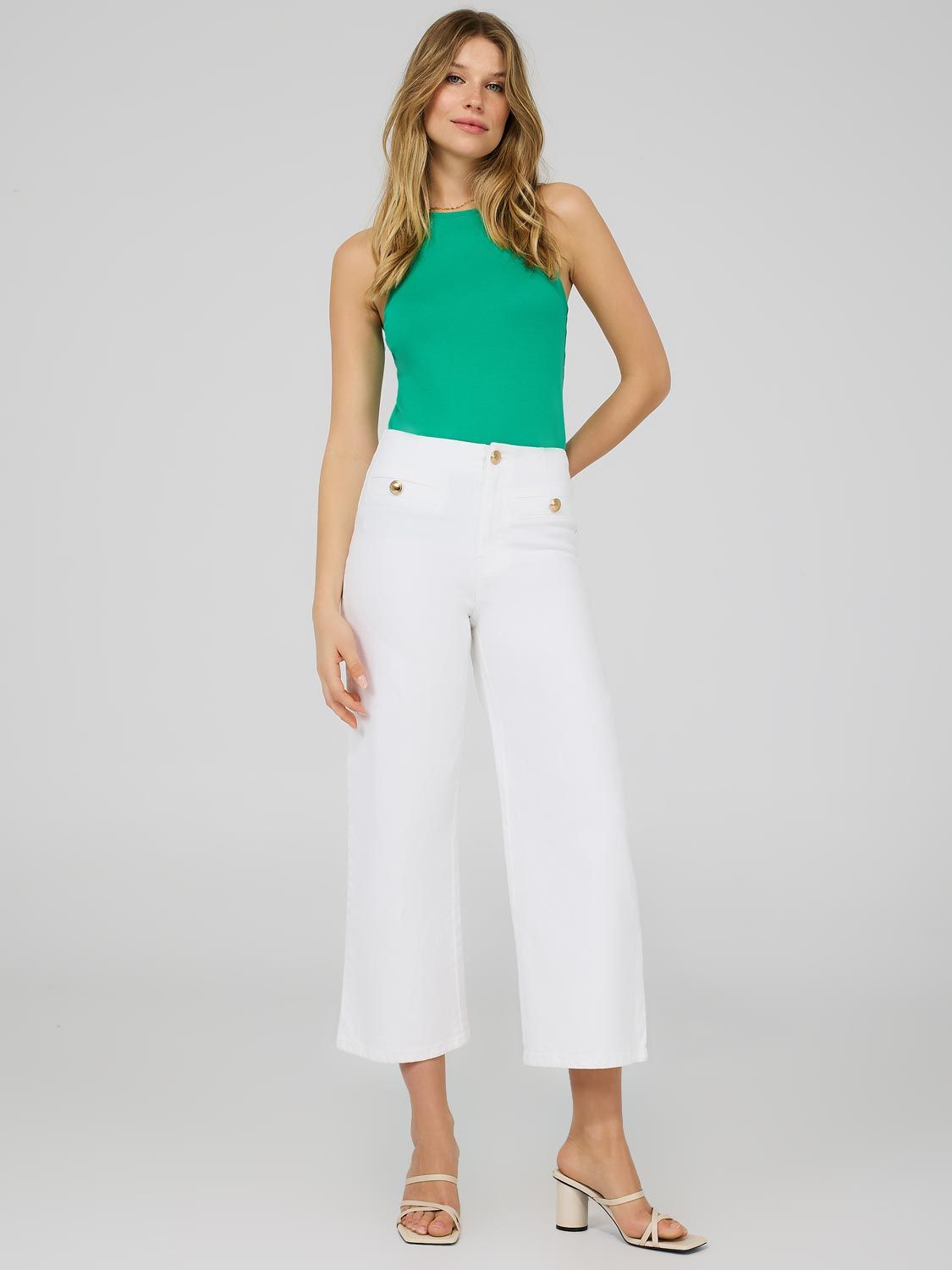 High Waisted Cropped Wide Leg Gaucho Pants sold by Suzy Shier