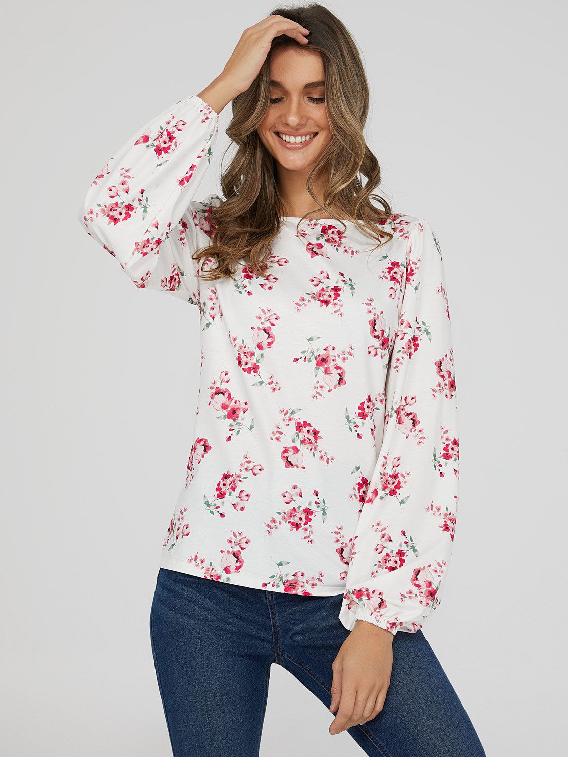 Floral Print Boat Neck Top sold by Suzy Shier