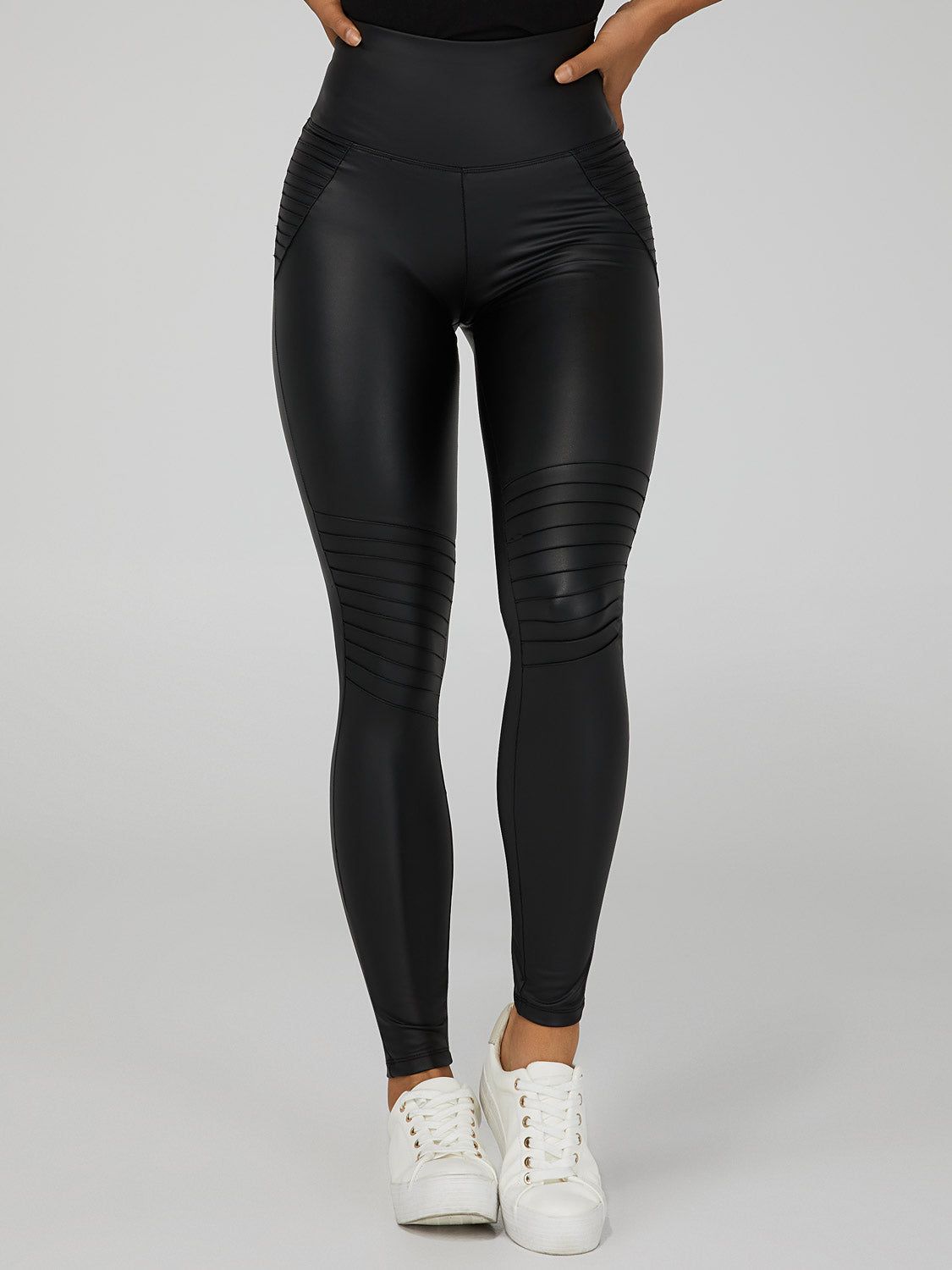 Liquid-Look Faux Leather Pintuck Leggings sold by Suzy Shier product image thumbnail 2