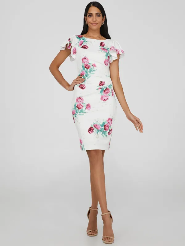 Flutter Sleeve Printed Scuba Dress sold by Suzy Shier