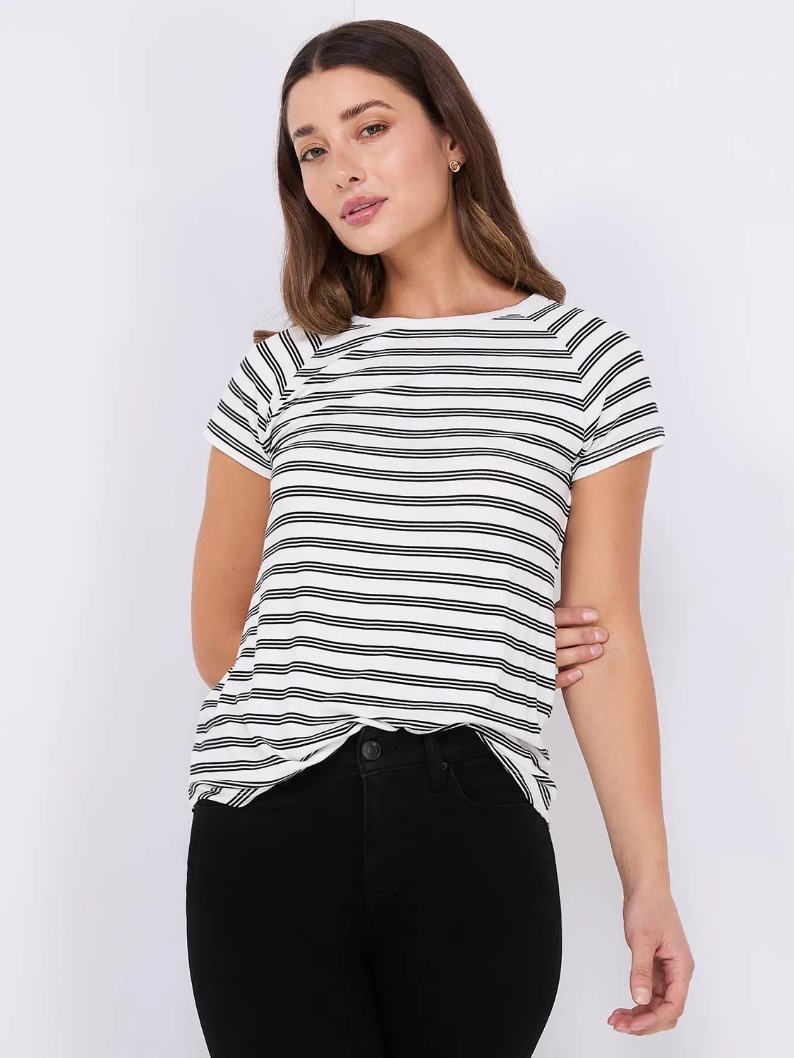 Striped Raglan Sleeve T-Shirt sold by Suzy Shier