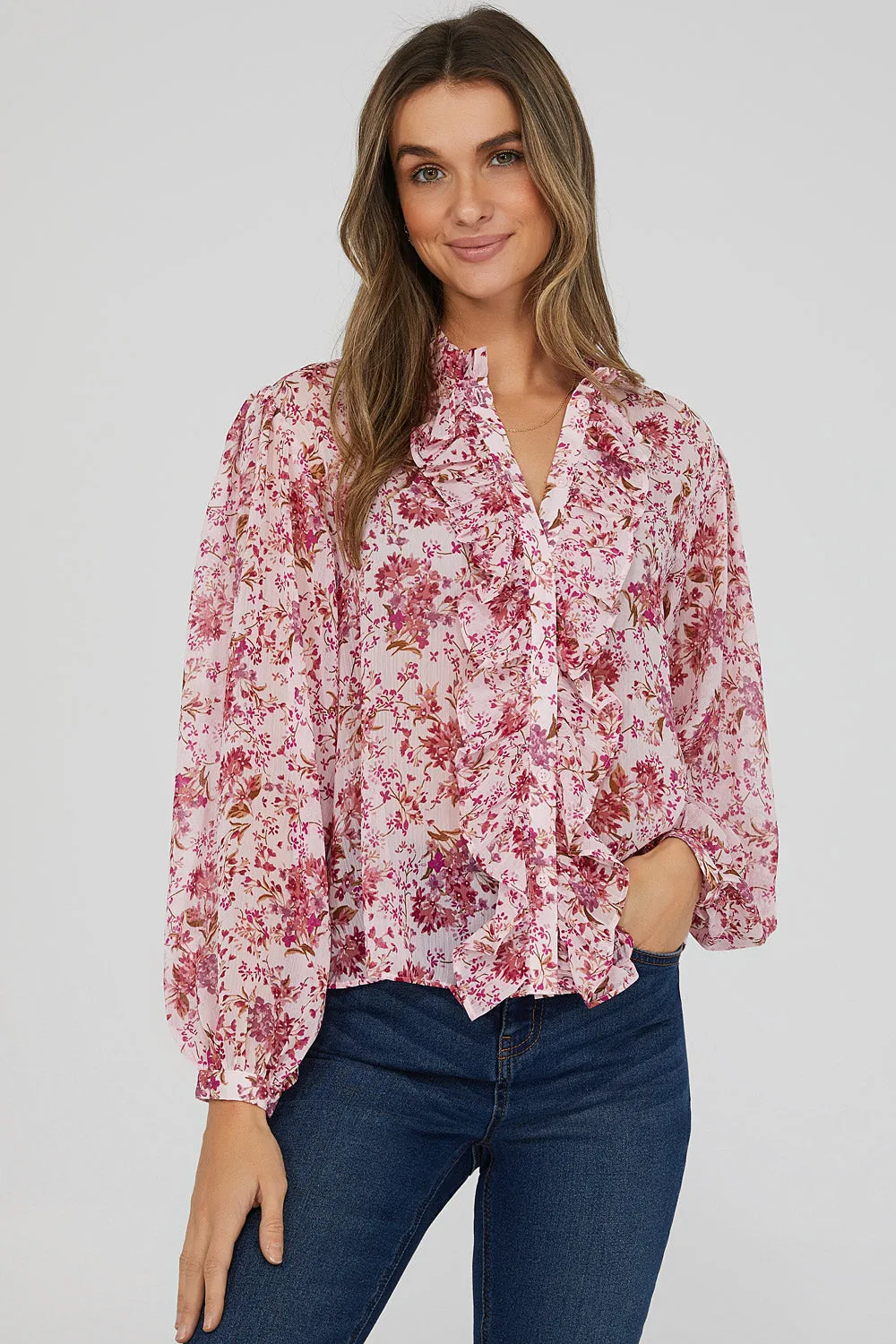 Printed Ruffled Long Sleeve Blouse sold by Suzy Shier product image thumbnail 3
