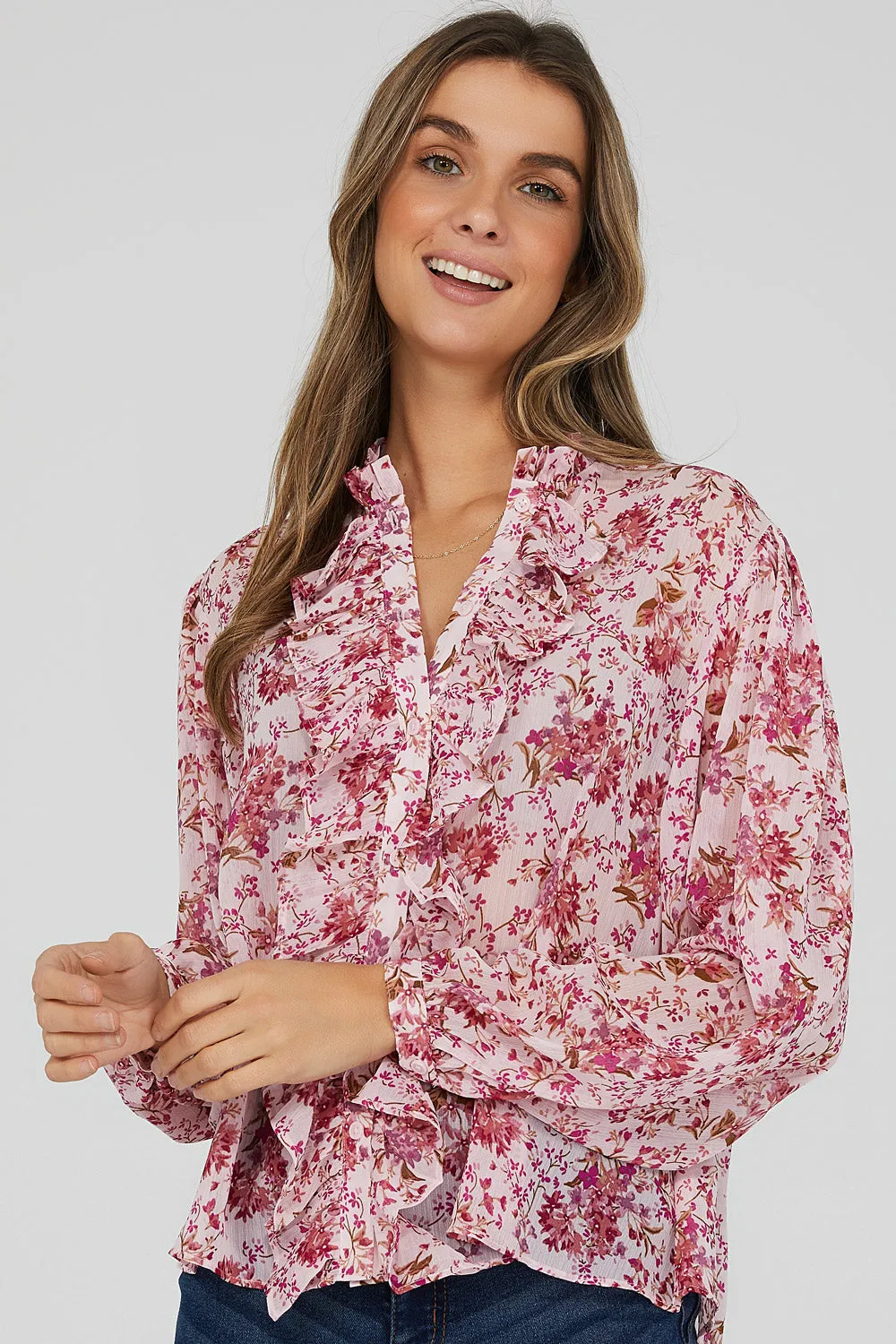 Printed Ruffled Long Sleeve Blouse sold by Suzy Shier product image thumbnail 2