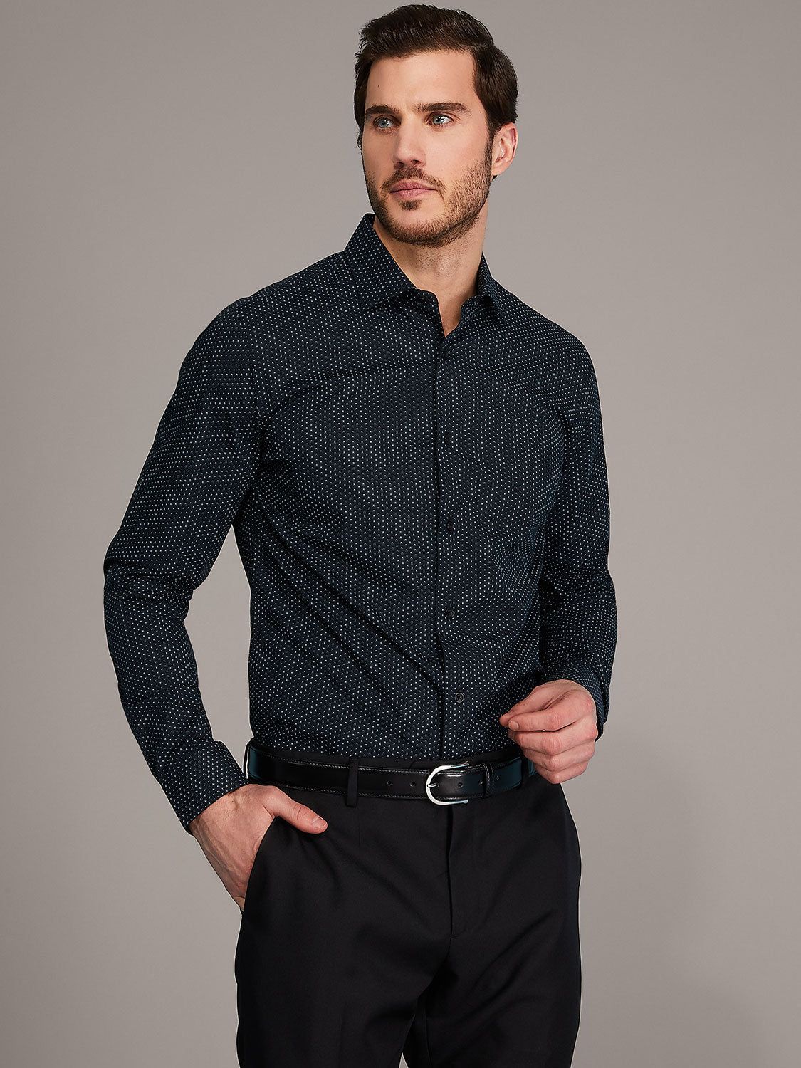 Polka Dot Printed Slim Fit Dress Shirt sold by Suzy Shier product image thumbnail 4