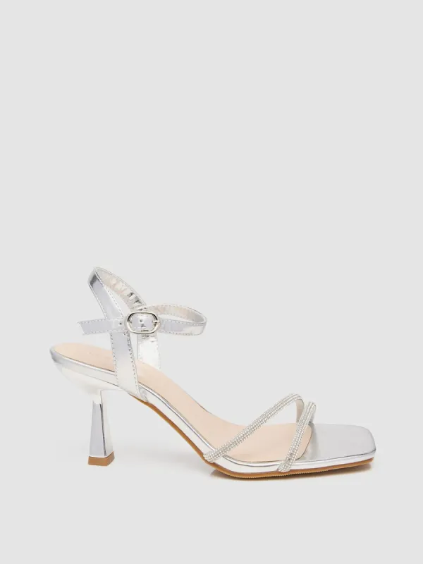 Jewelled Square Toe Strappy High Heel Sandal sold by Suzy Shier