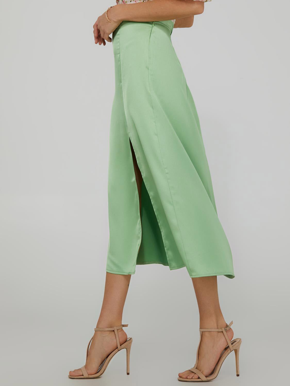 High Waisted Satin Skirt With Front Slit sold by Suzy Shier product image thumbnail 3