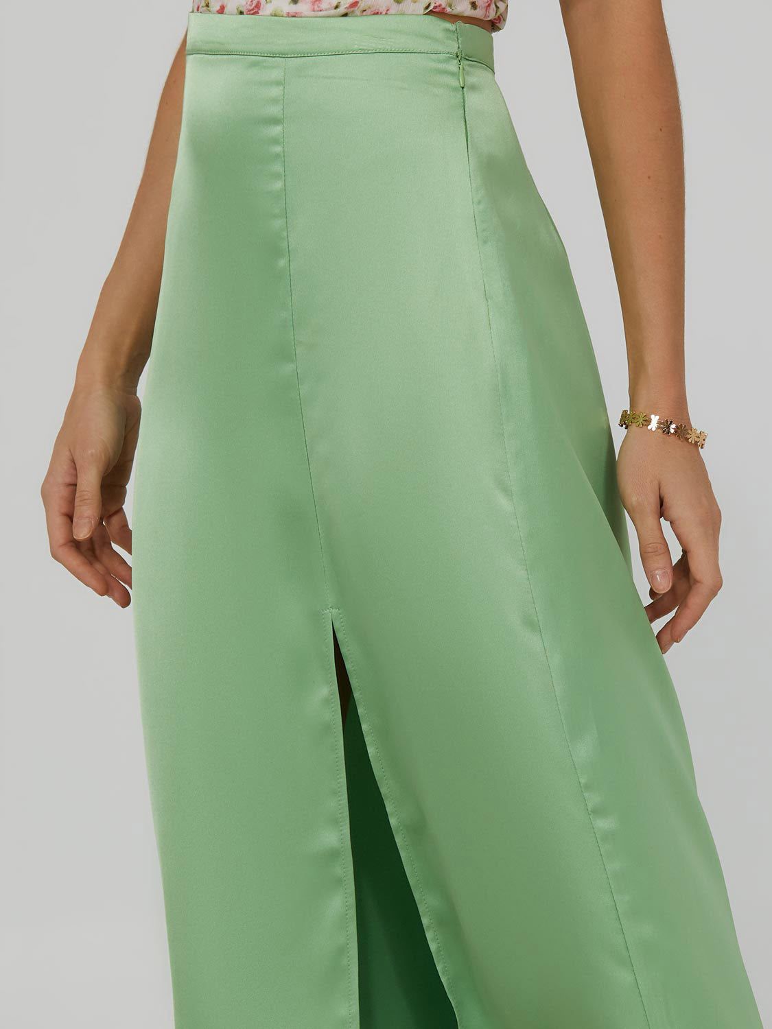 High Waisted Satin Skirt With Front Slit sold by Suzy Shier product image thumbnail 2