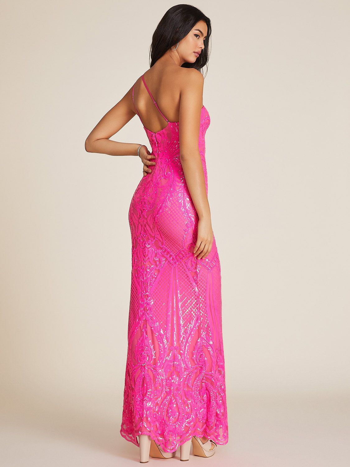 Sequin Mesh One-Shoulder Gown sold by Suzy Shier product image thumbnail 4