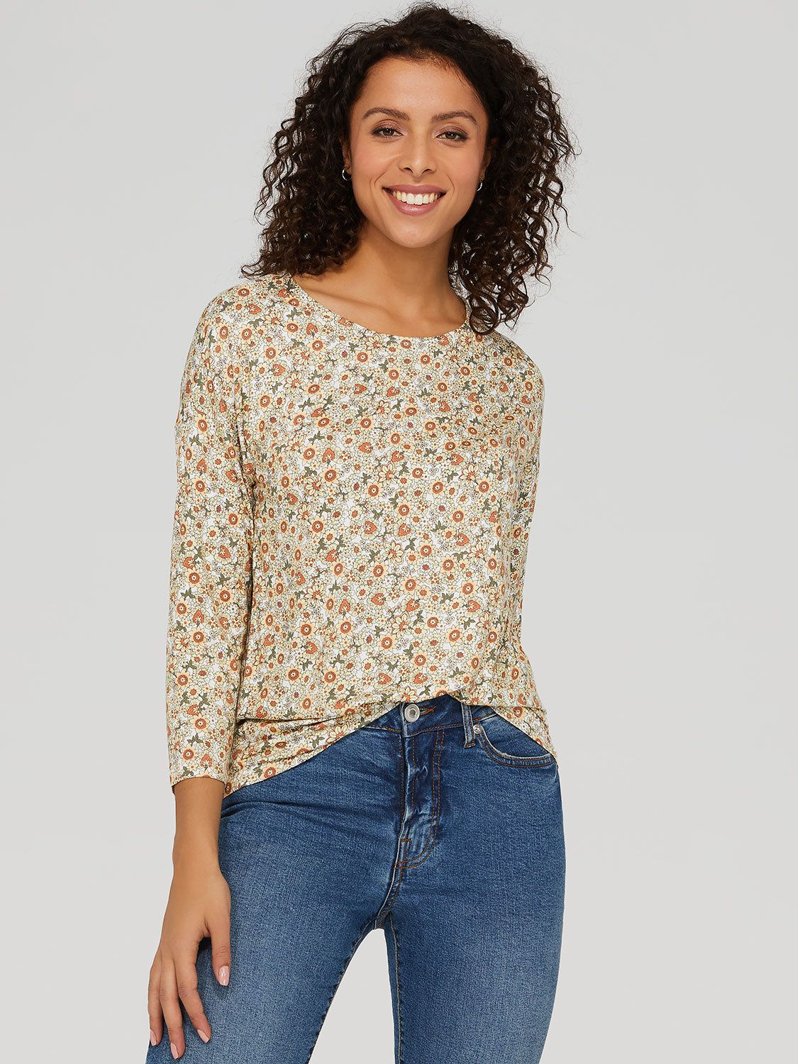 Printed Dropped Shoulder Jersey Knit Top sold by Suzy Shier