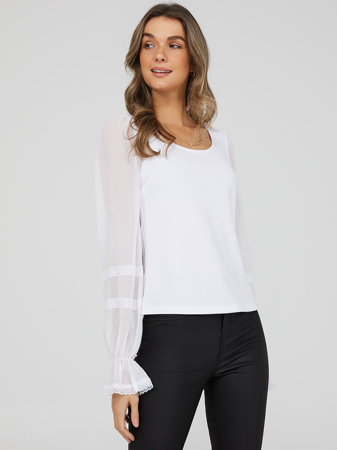 Lace Puff Sleeve Top sold by Suzy Shier