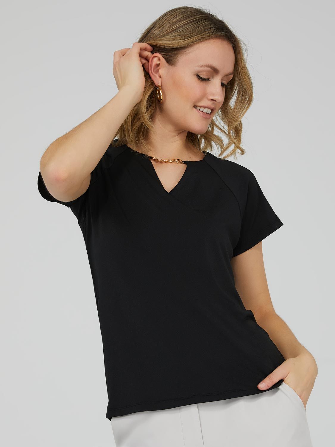 Raglan Sleeve Top With Chain Cut-Out Detail sold by Suzy Shier