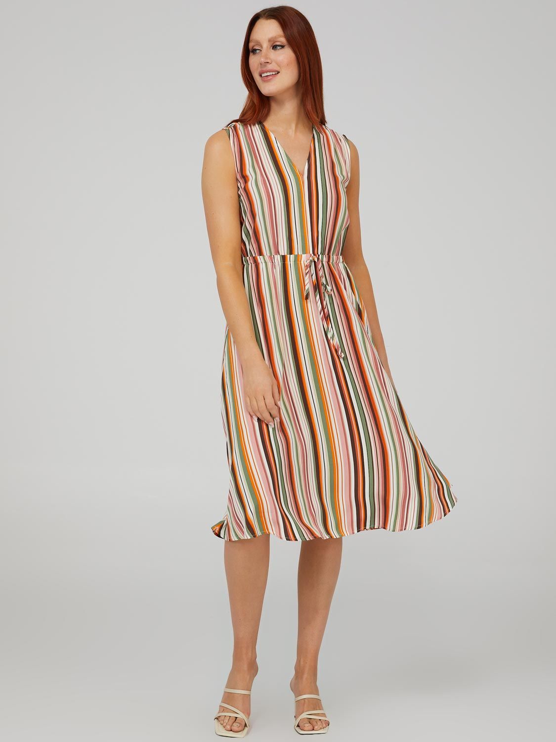 Striped Midi Dress With A-Line Skirt sold by Suzy Shier