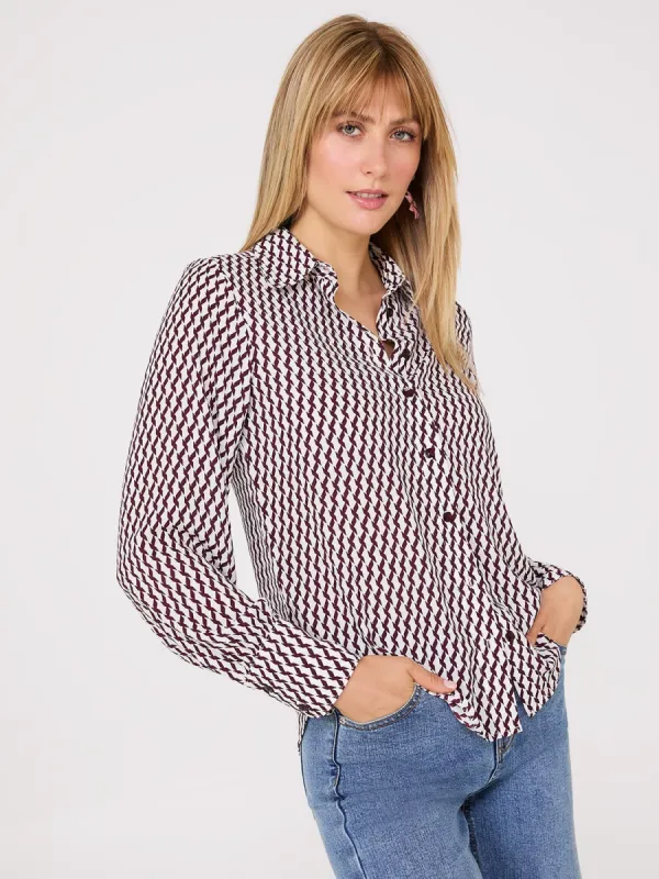 Printed Chiffon Button-Front Blouse sold by Suzy Shier