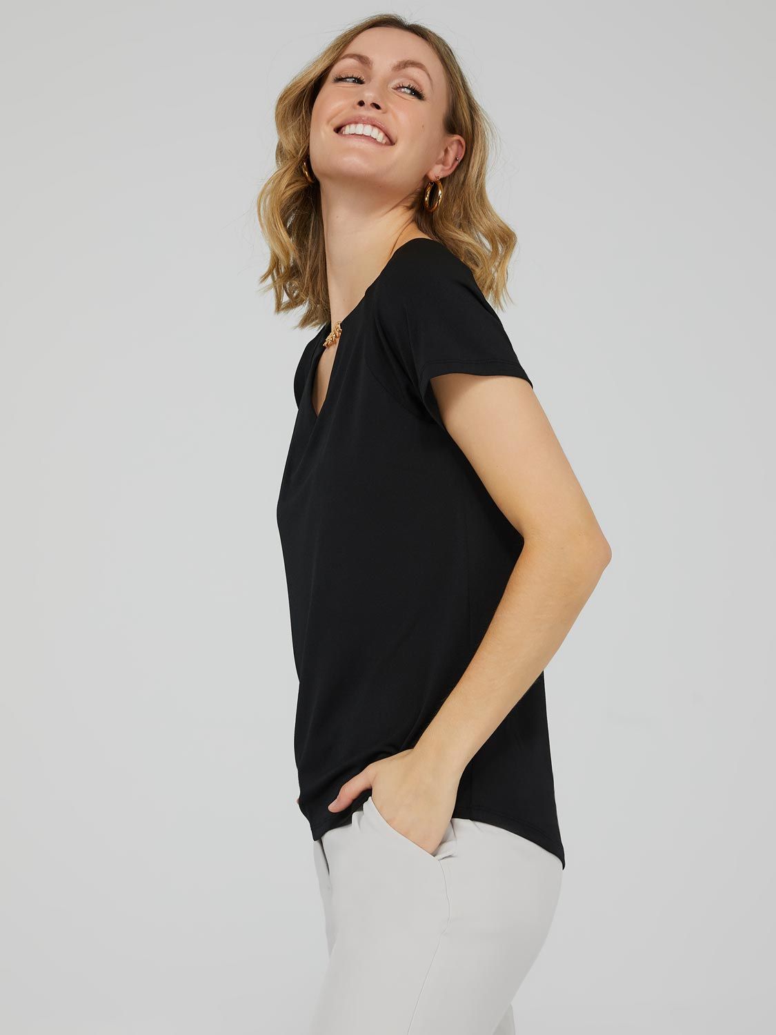 Raglan Sleeve Top With Chain Cut-Out Detail sold by Suzy Shier product image thumbnail 3