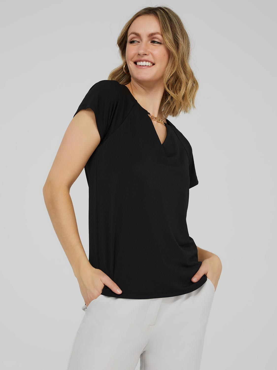 Raglan Sleeve Top With Chain Cut-Out Detail sold by Suzy Shier product image thumbnail 2