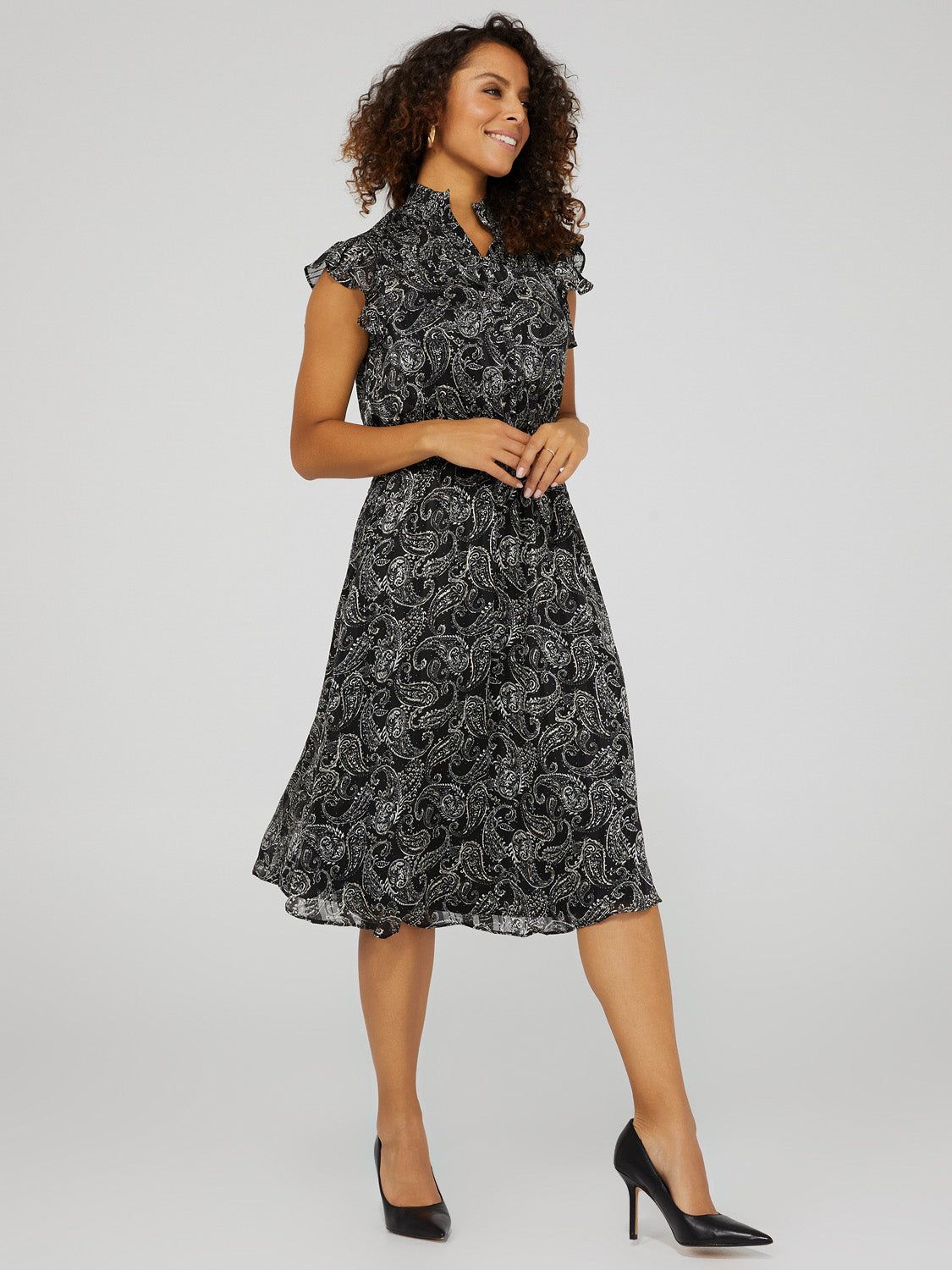 Paisley Print Smocked Midi Dress With Flutter Shoulder sold by Suzy Shier product image thumbnail 3
