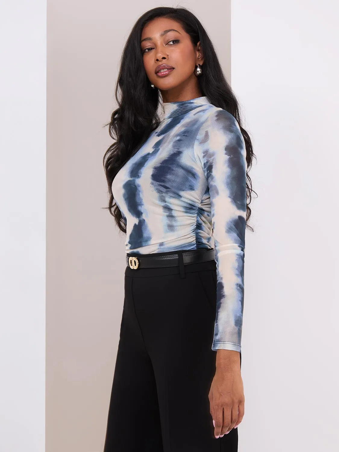 Printed Mesh Mock Neck Top sold by Suzy Shier product image thumbnail 4