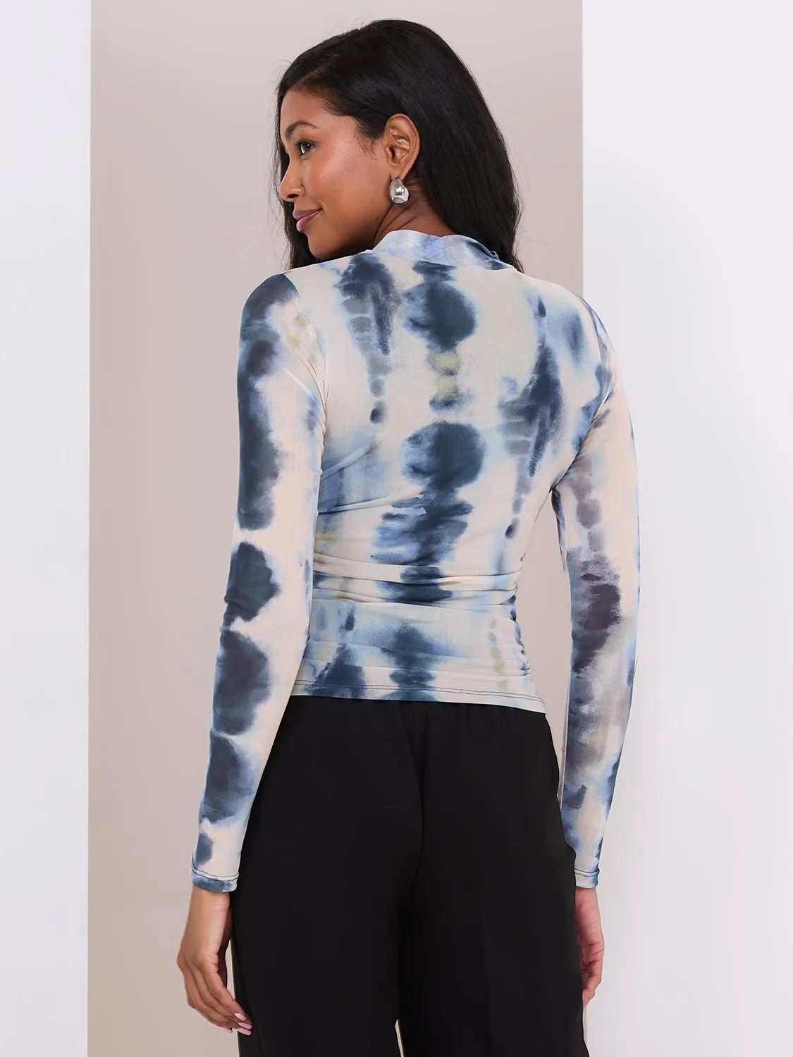 Printed Mesh Mock Neck Top sold by Suzy Shier product image thumbnail 5