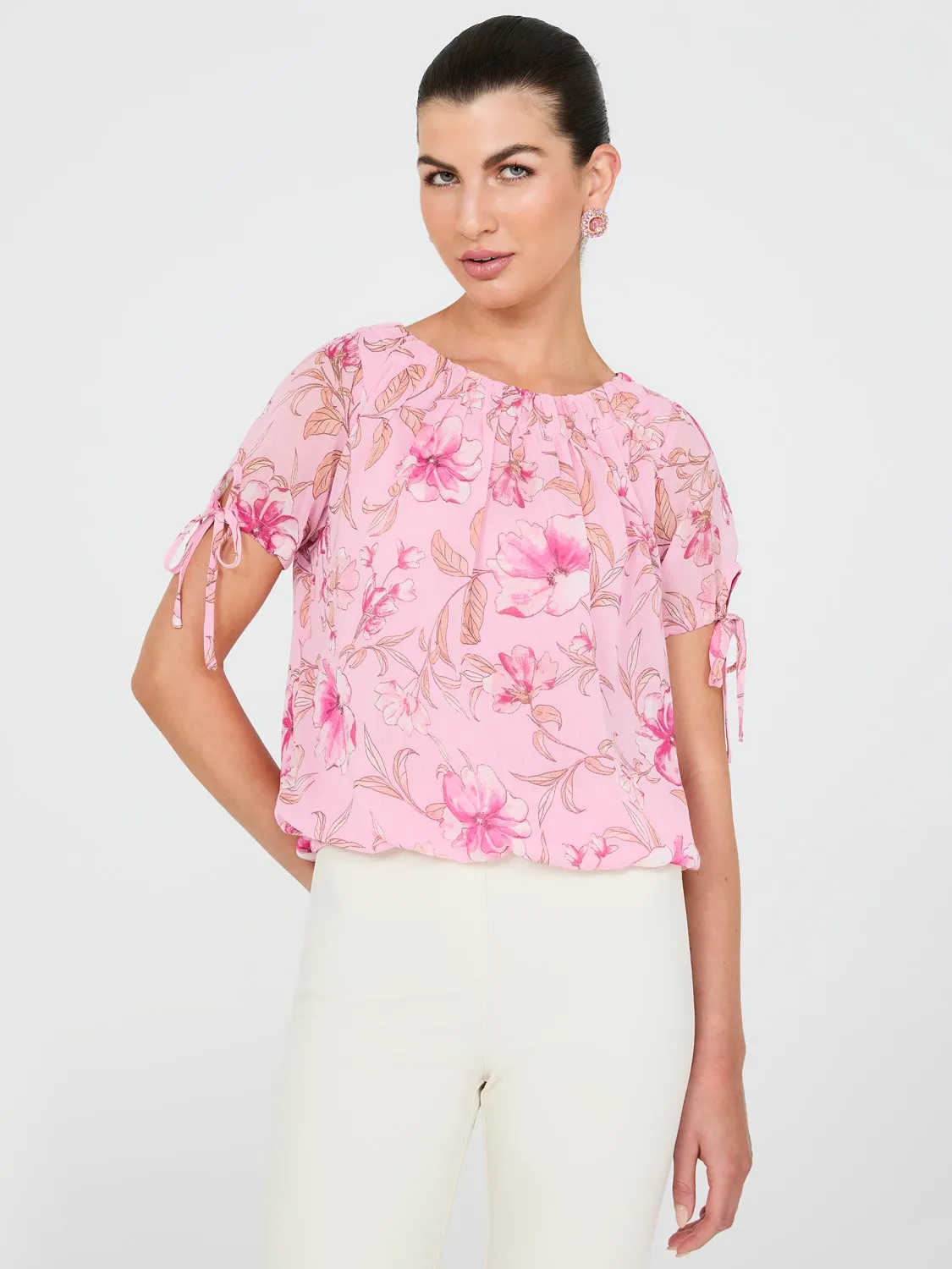 Floral Print Tie-Sleeve Top sold by Suzy Shier