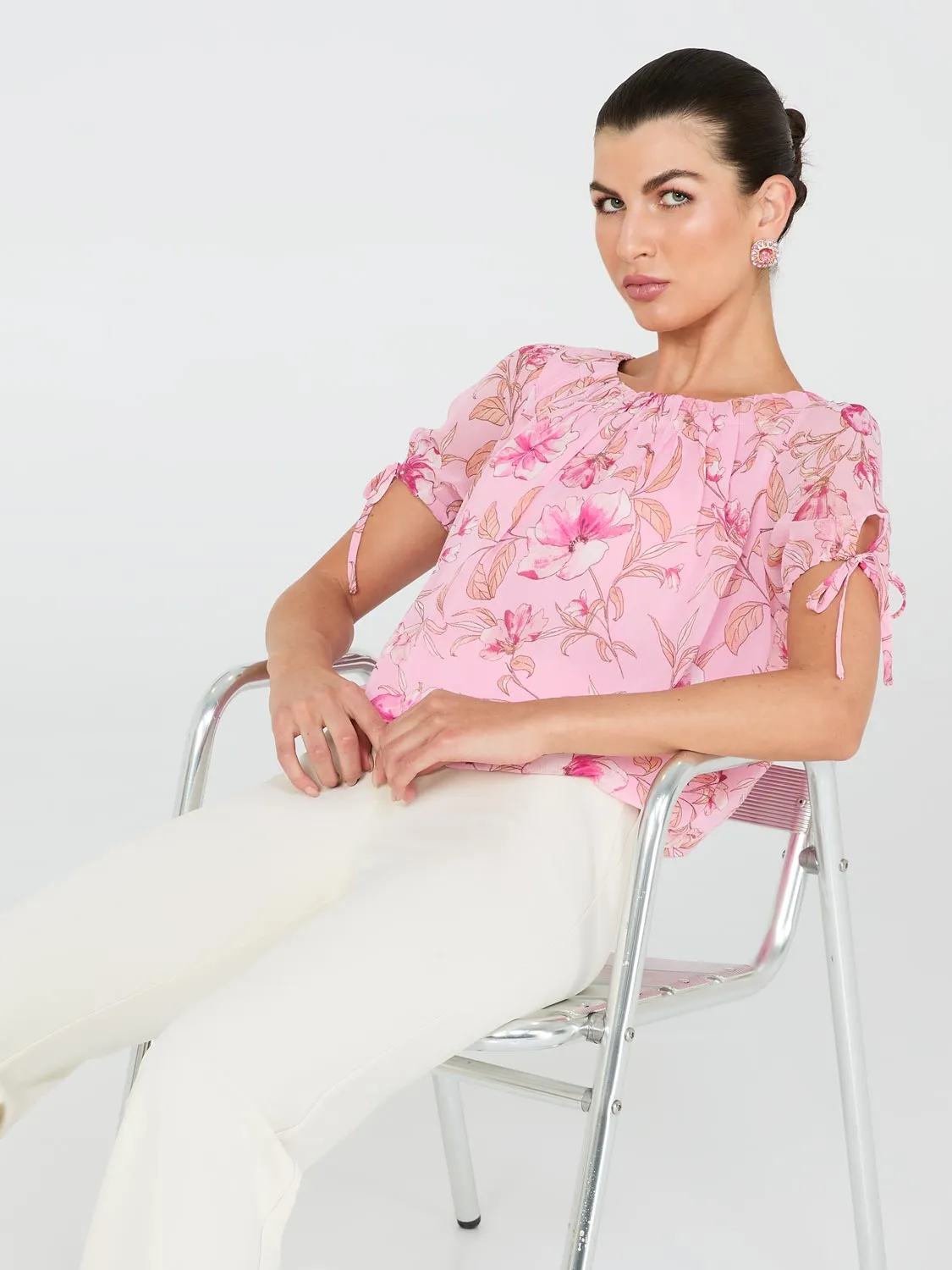 Floral Print Tie-Sleeve Top sold by Suzy Shier product image thumbnail 2