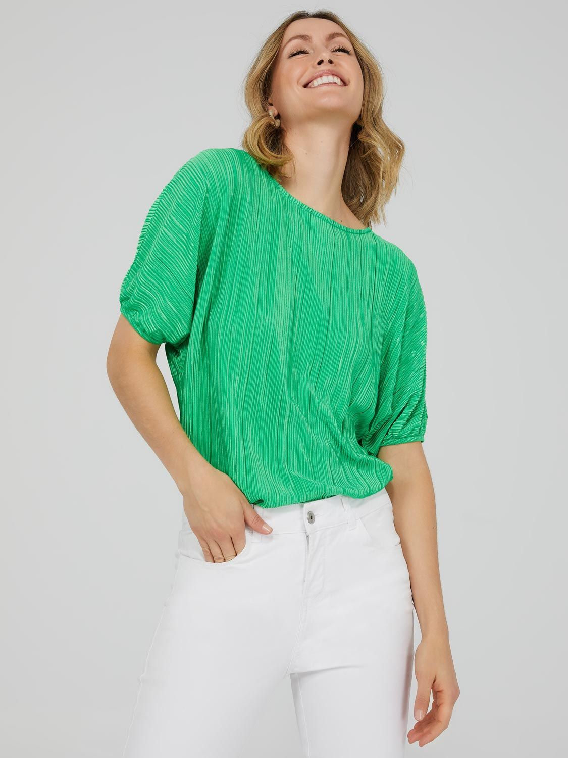 Pleated Dolman Sleeve Round Neck Top sold by Suzy Shier