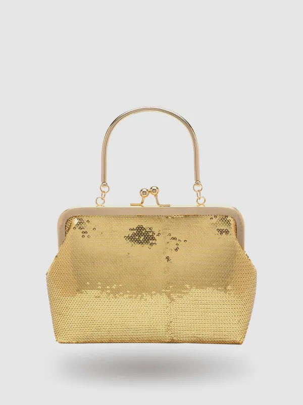 Sequined Minaudiere Pouch With Top Handle sold by Suzy Shier