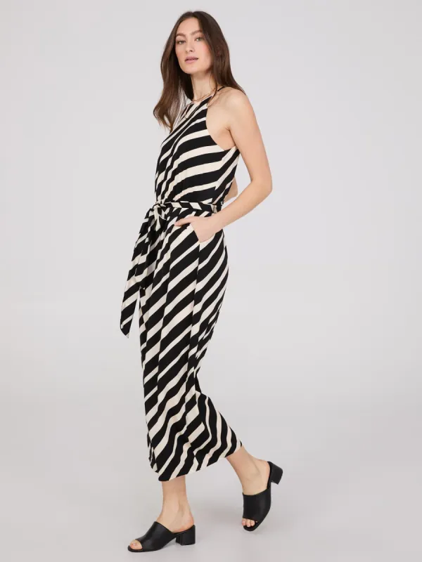 Striped Satin Halter Neck Jumpsuit sold by Suzy Shier