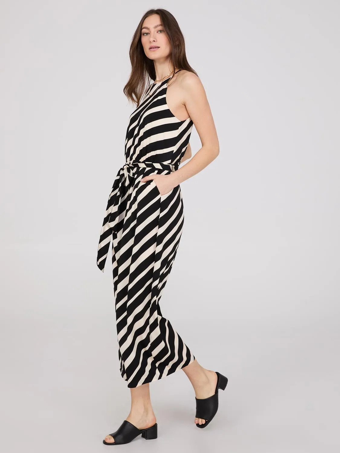 Striped Satin Halter Neck Jumpsuit sold by Suzy Shier