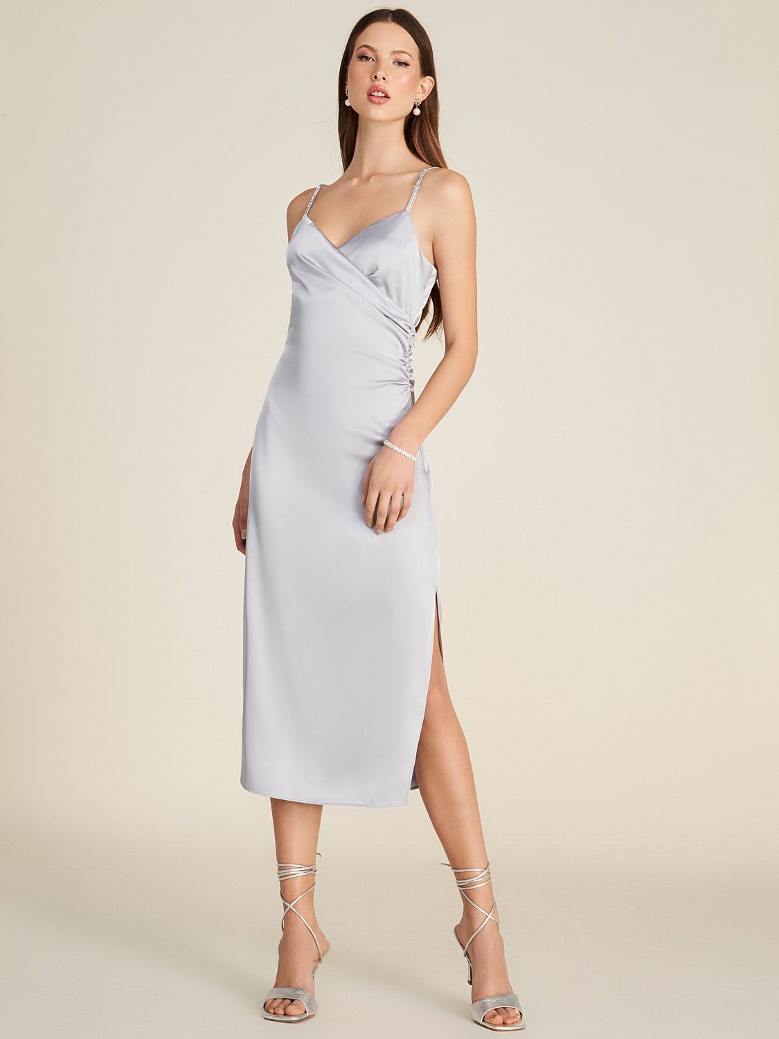 Satin Midi Dress With Jewel Trim Straps sold by Suzy Shier product image thumbnail 11