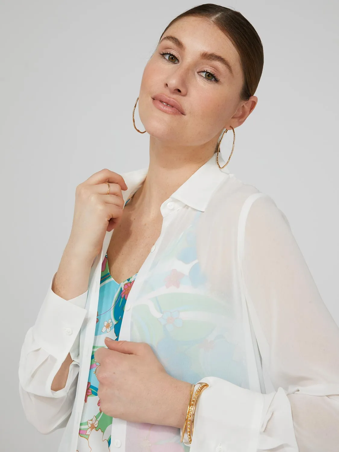 Long Chiffon Button-Front Blouse sold by Suzy Shier product image thumbnail 3