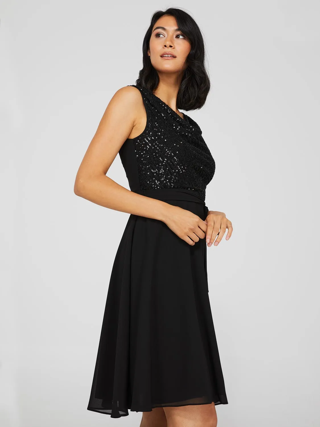 Cowl Neck Sequin Fit & Flare Dress sold by Suzy Shier product image thumbnail 4