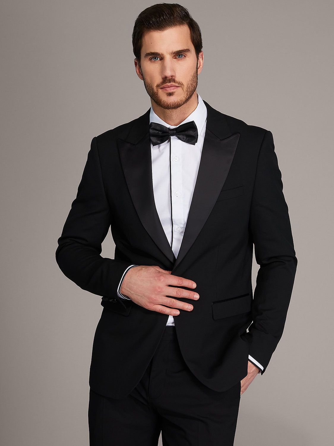 Two-Button Contemporary Fit Tuxedo Suit Jacket With Satin Pique Lapel sold by Suzy Shier