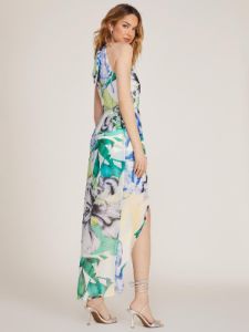 Printed Halter Top High-Low Chiffon Dress With Ruffles sold by Suzy Shier