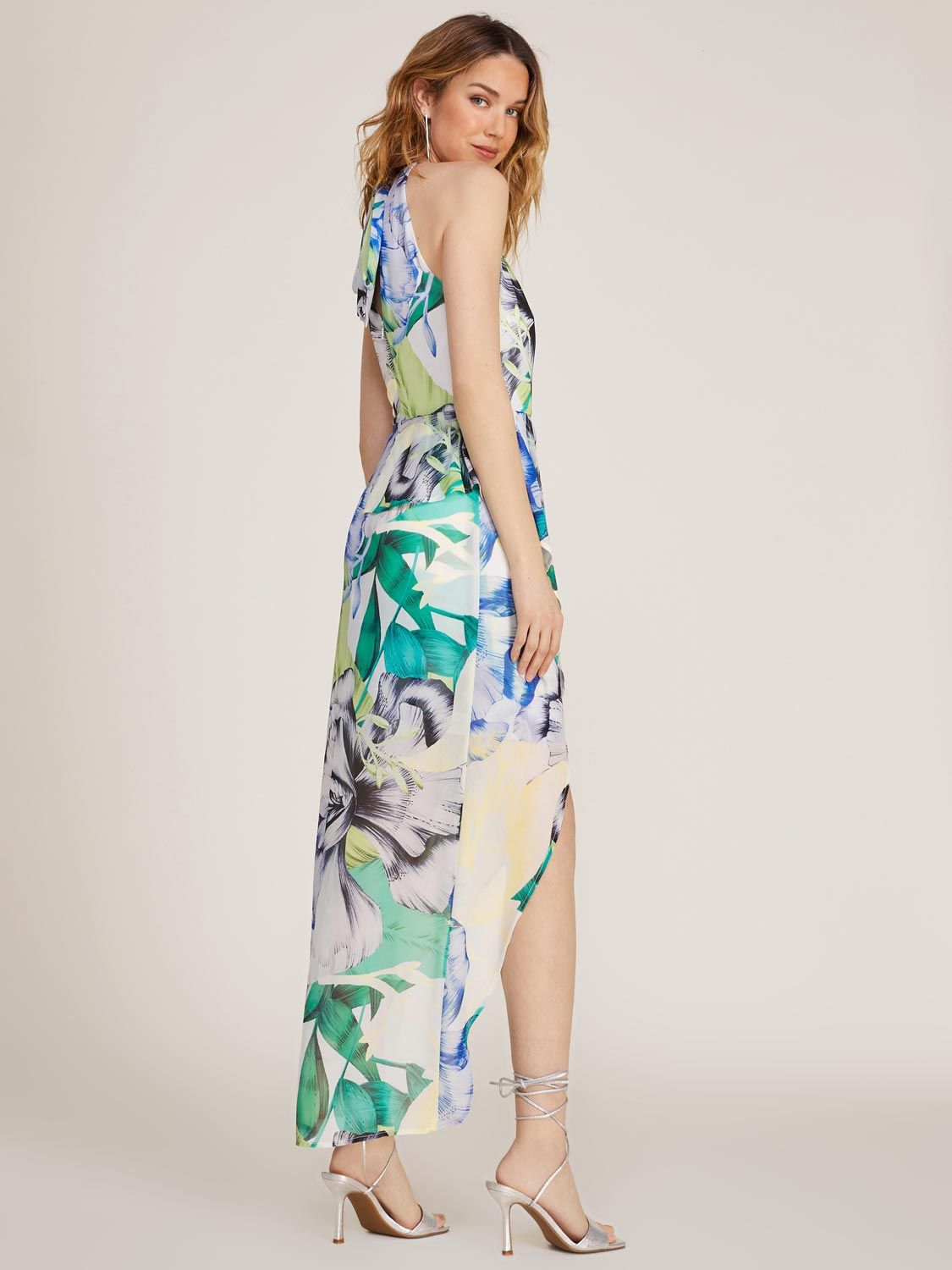 Printed Halter Top High-Low Chiffon Dress With Ruffles sold by Suzy Shier product image thumbnail 4