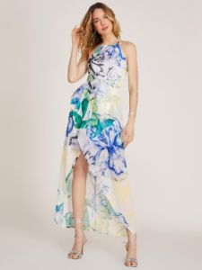 Printed Halter Top High-Low Chiffon Dress With Ruffles sold by Suzy Shier