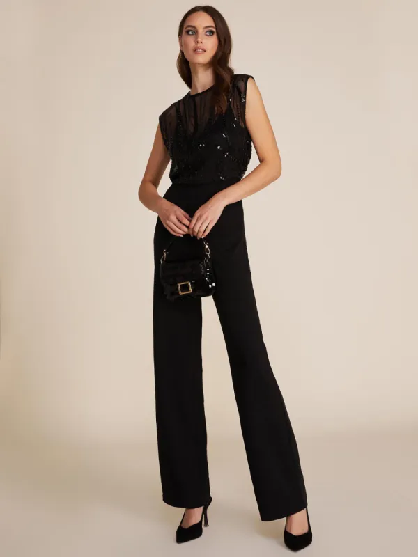 Illusion Sequin Top Straight Leg Jumpsuit sold by Suzy Shier