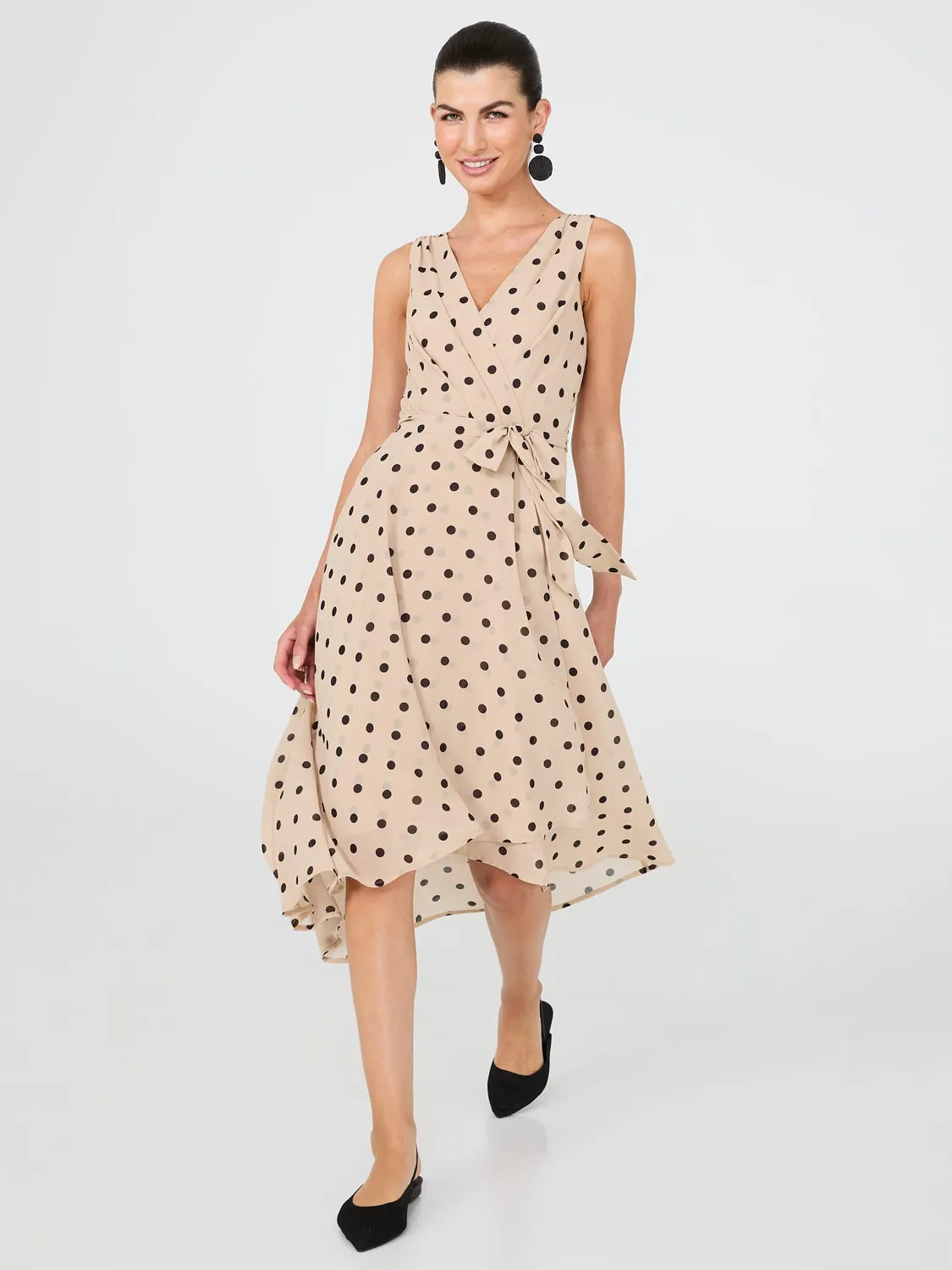 Dot Print Crossover Chiffon Midi Dress sold by Suzy Shier