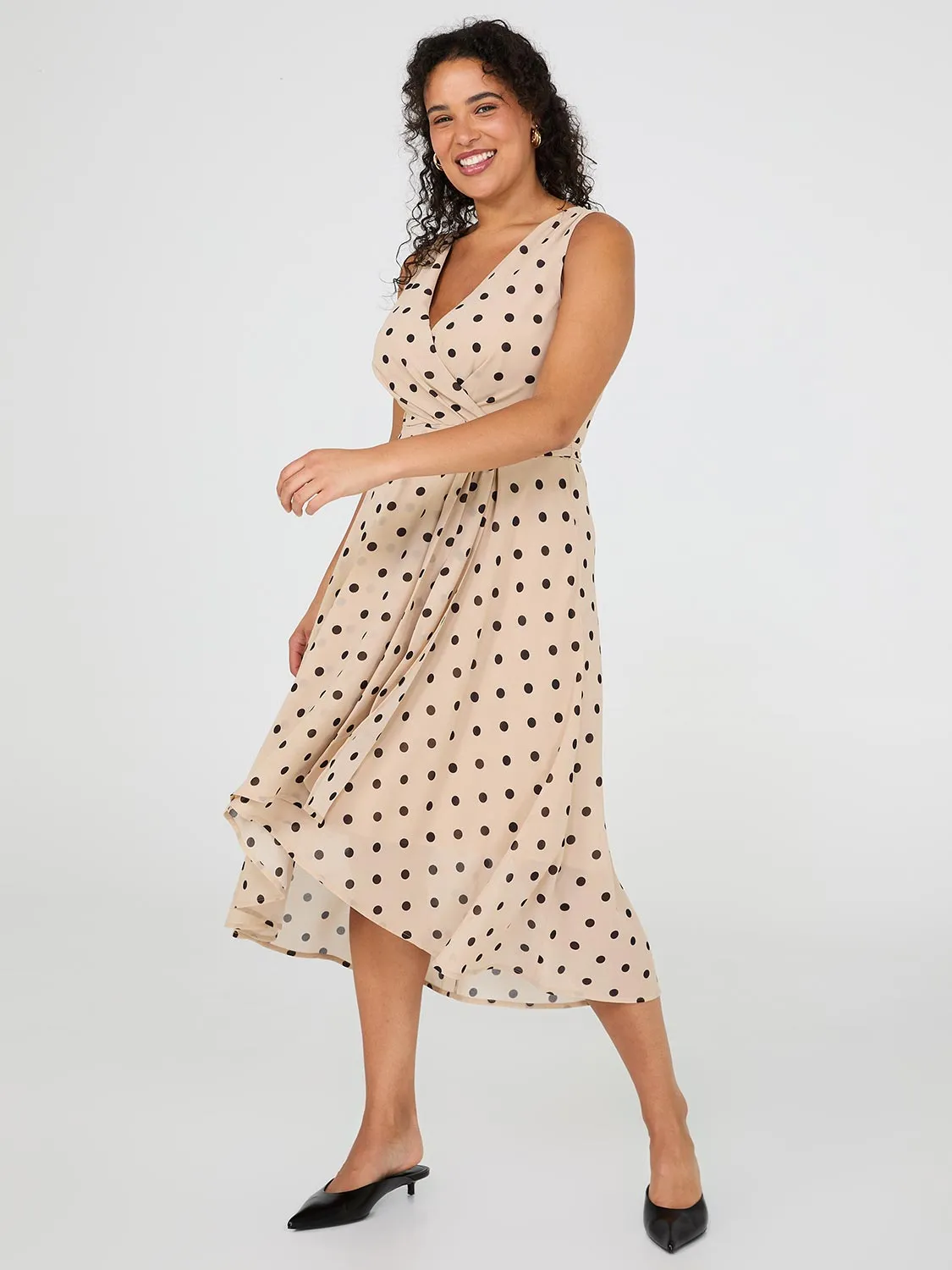 Dot Print Crossover Chiffon Midi Dress sold by Suzy Shier product image thumbnail 5