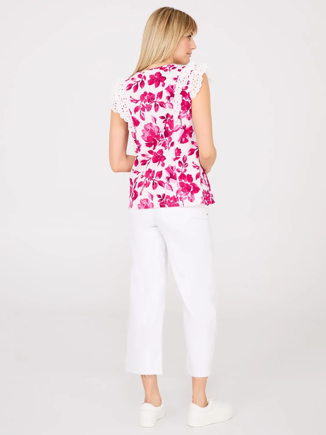 Watercolour Floral Print Top With Eyelet Ruffle Sleeves sold by Suzy Shier product image thumbnail 4