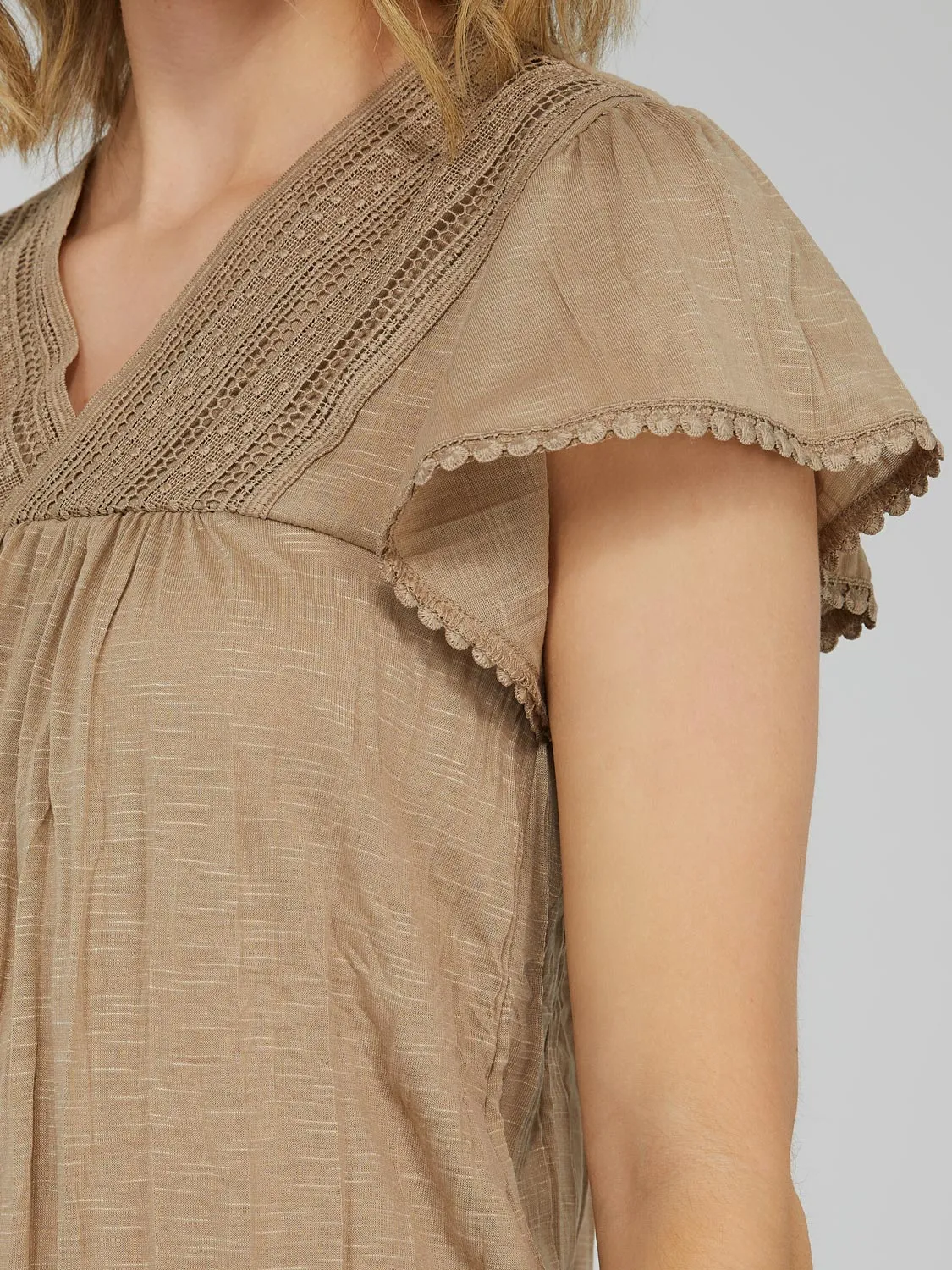 Short Sleeve V-Neck Top With Crochet Detail sold by Suzy Shier product image thumbnail 4